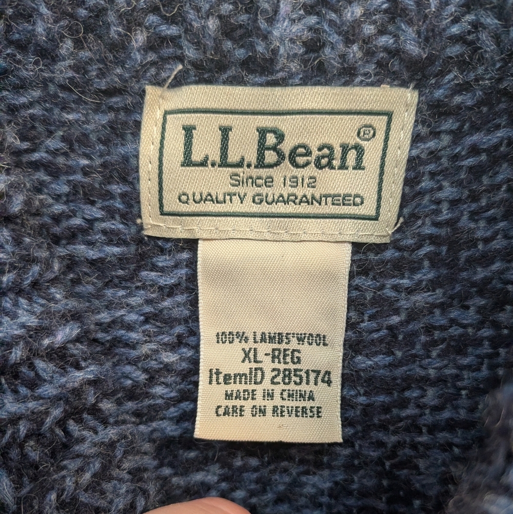 L.L. Bean 100% Lambs Wool VTG Blue Marbled Knit 1/4 Button Up Sweater Size XL - Picture 5 of 12